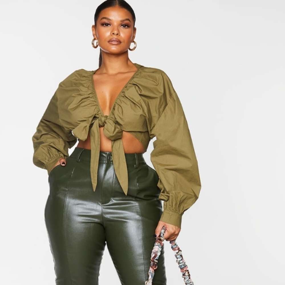 Plus Tie Front Ruched Blouse